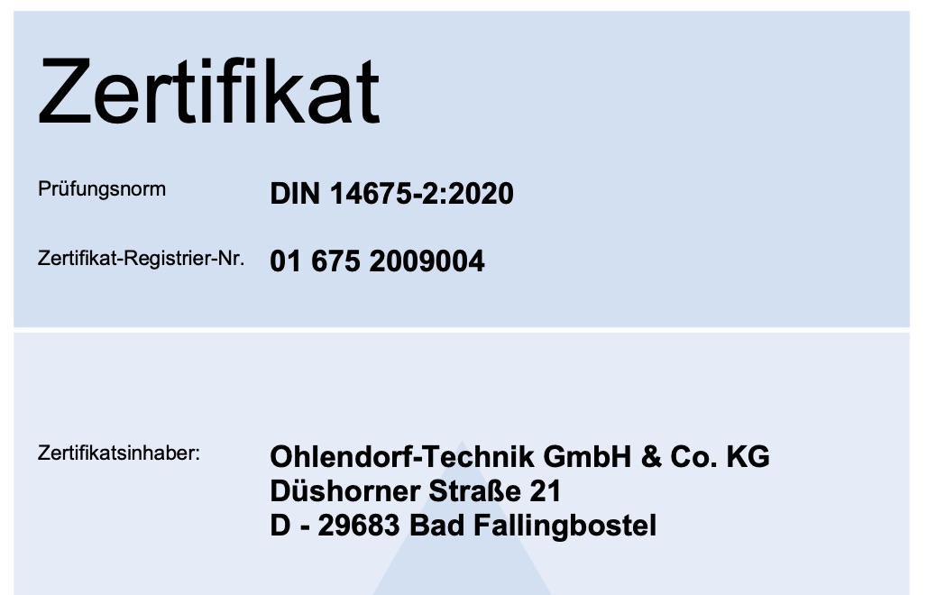 Zertifikat DIN 14675 vom TÜV Rheinland bis 2028 verlängert